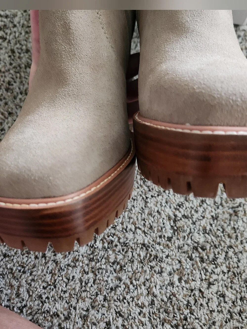 Steve Madden Summit Taupe Suede Platform Block Brown Heel Bootie Boot NEW